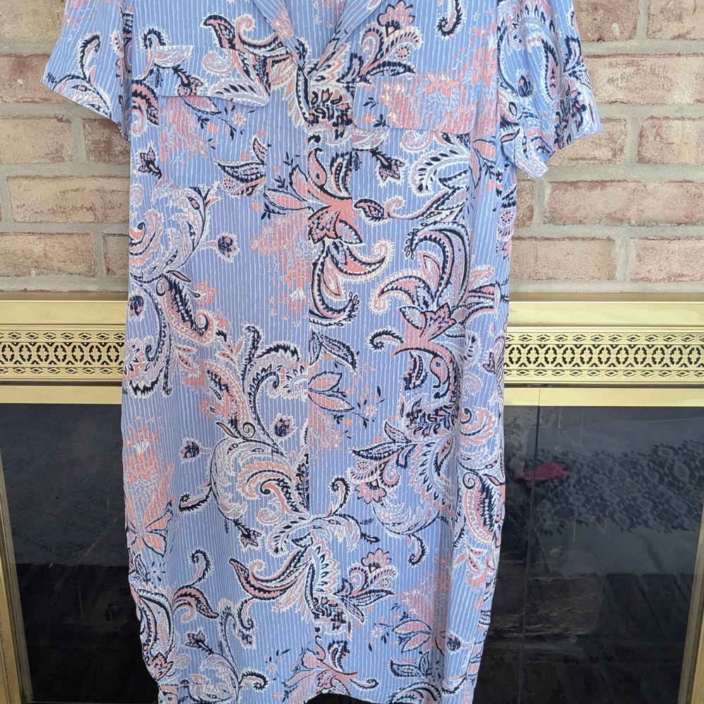 Jones New York Blue and Pink Midi Dress *Dress Is Missing Belt